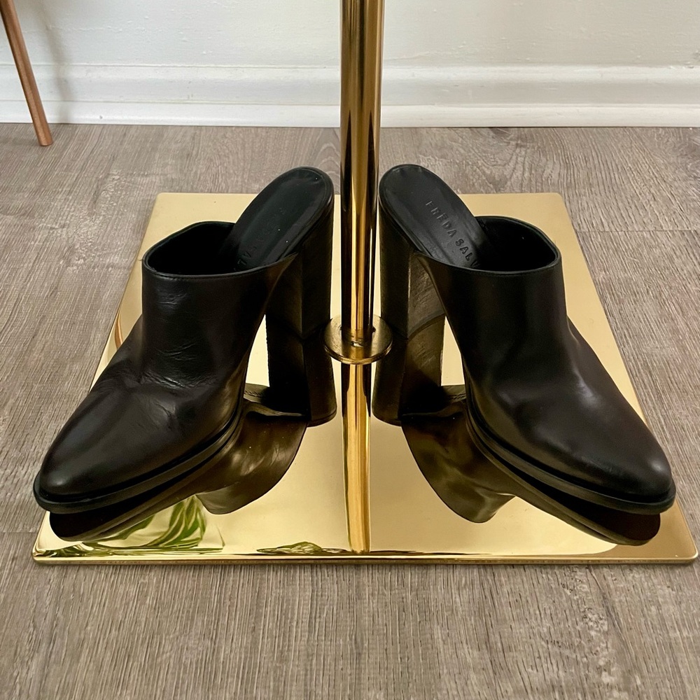 Freda Salvador Black Leather Mule Heels 8